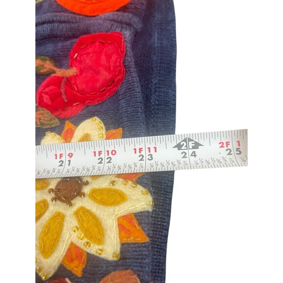 Tiara International Cardigan Fall Harvest Sweater Blue Embroidered Pumpkin S - Picture 9 of 13
